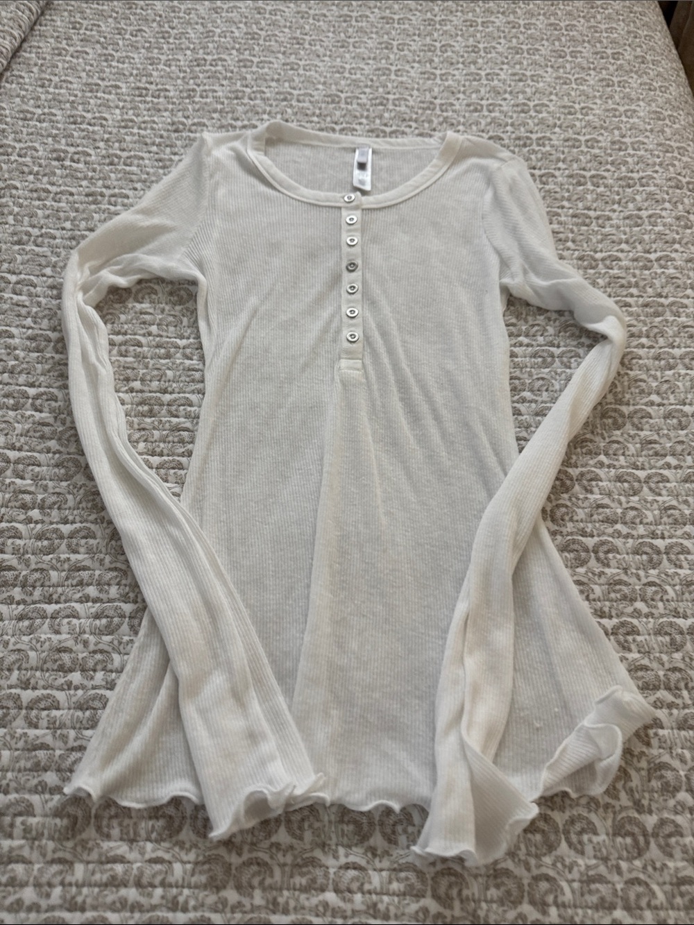 SKIMS Cream Ribbed Long-Sleeve Henley